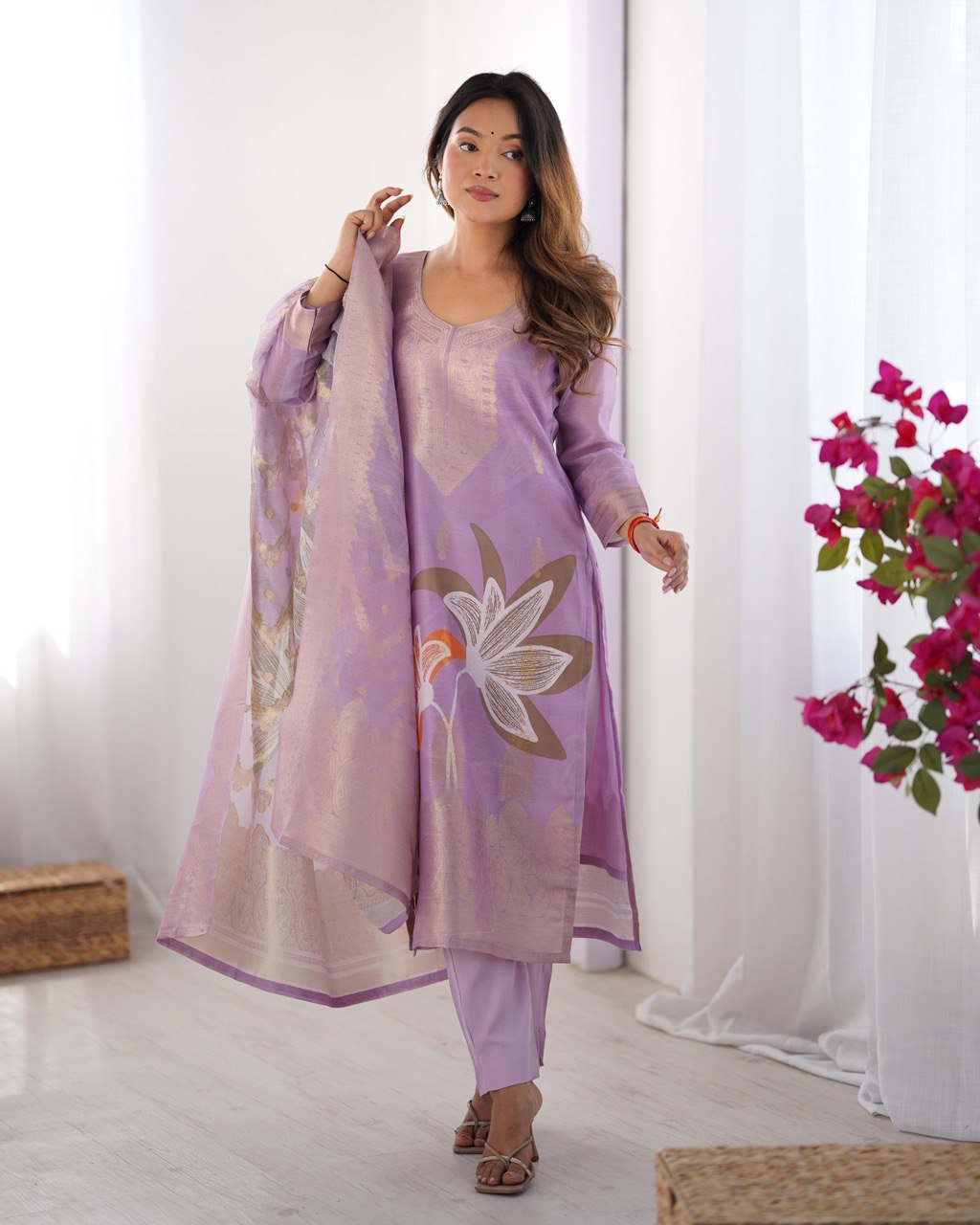 Latest Chanderi Silk Printed Top Pent Dupatta