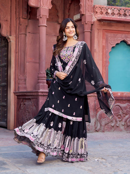 Georgette Sequence Work Sharara Suit