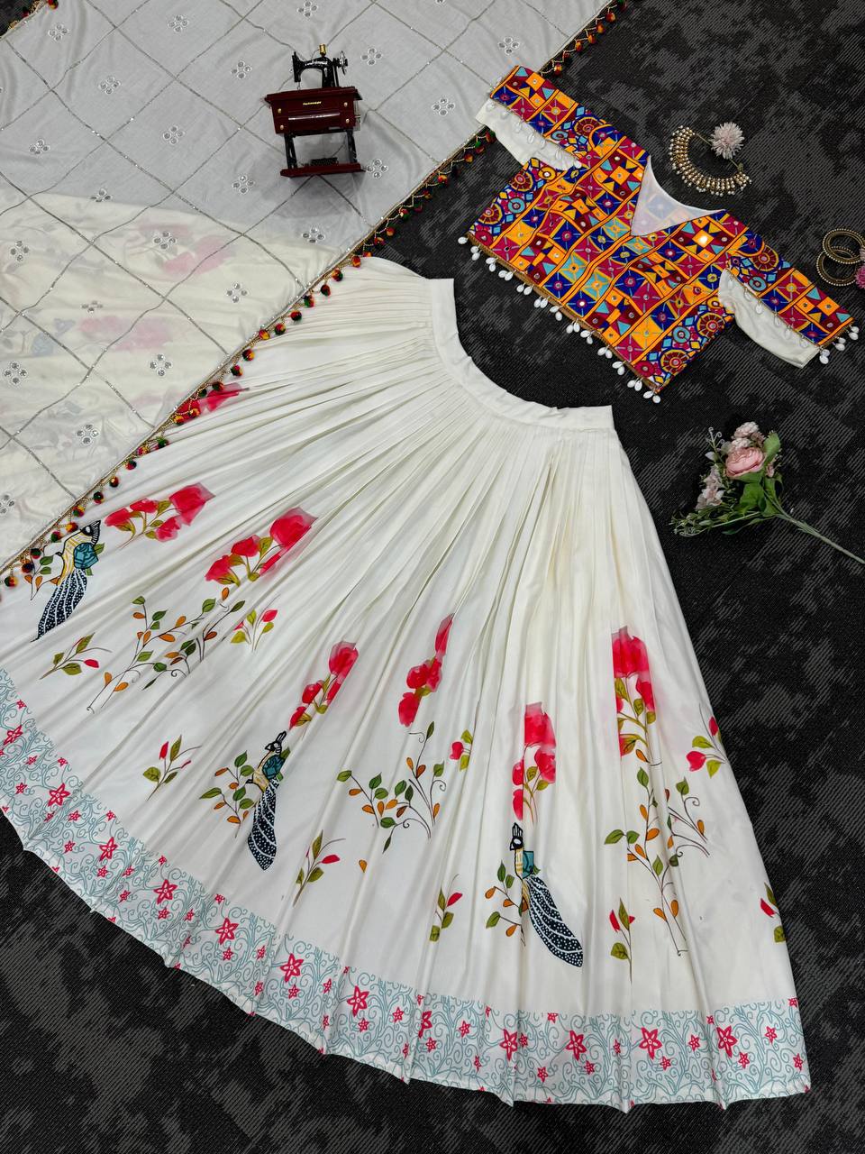 Off White Color Rayon Real Mirror Lehenga Choli