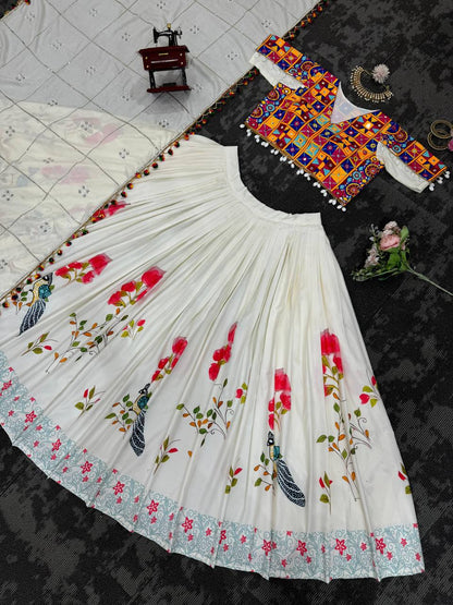 Off White Color Rayon Real Mirror Lehenga Choli