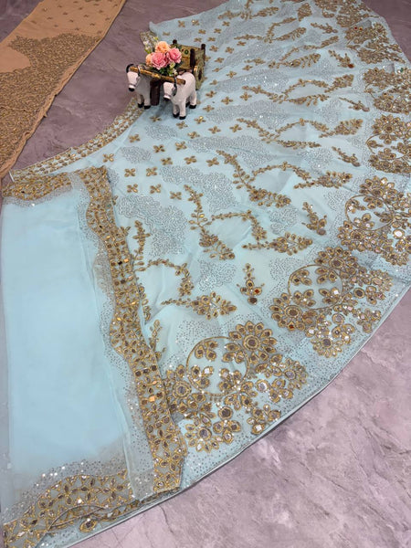 Skyblue Net Lehenga Choli For Women