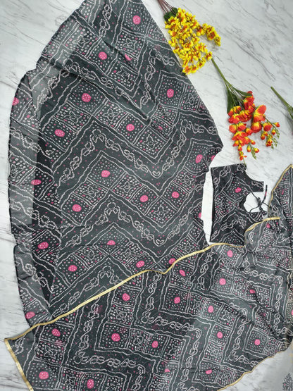 Designer Georgette Lehenga Choli with Printed Work & Lace Border Dupatta
