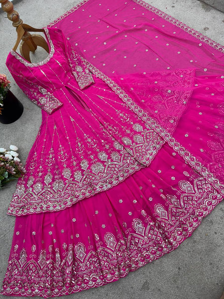 Pink Georgette Sequence Indo Western Lehenga