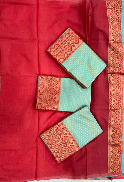 Blue Party Wear Latest Pallu & Jacquard Work On All Over The Saree