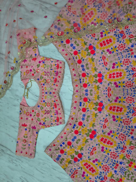 Premium Faux Georgette Embroidered Lehenga Choli With Sequins Work, Heavy Cancan & Net Dupatta – Wedding & Party Wear