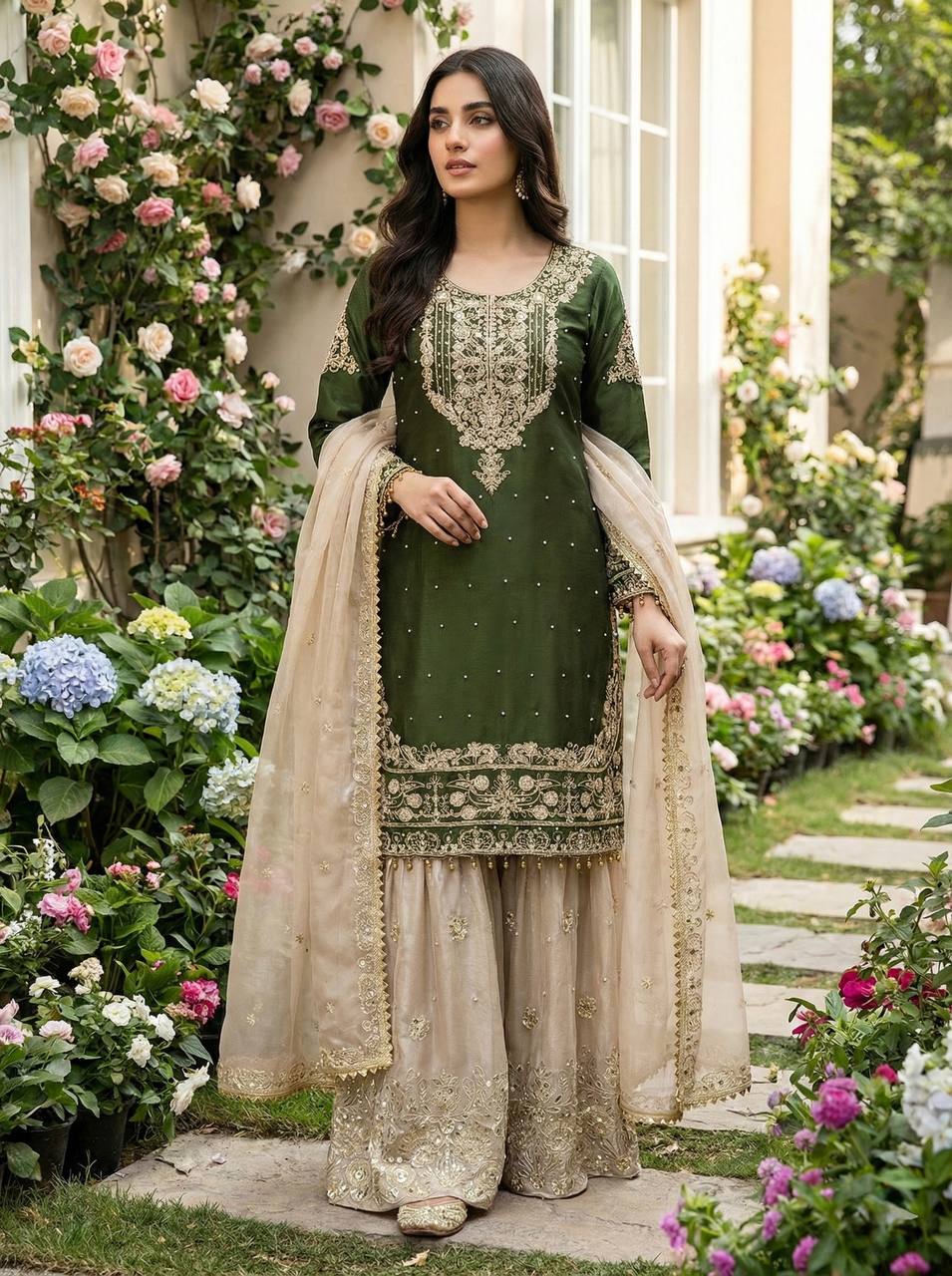Silk Embroidery Sharara Suit
