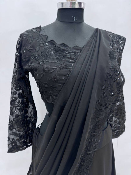 Elegant Faux Georgette Embroidered Lehenga saree Choli Set