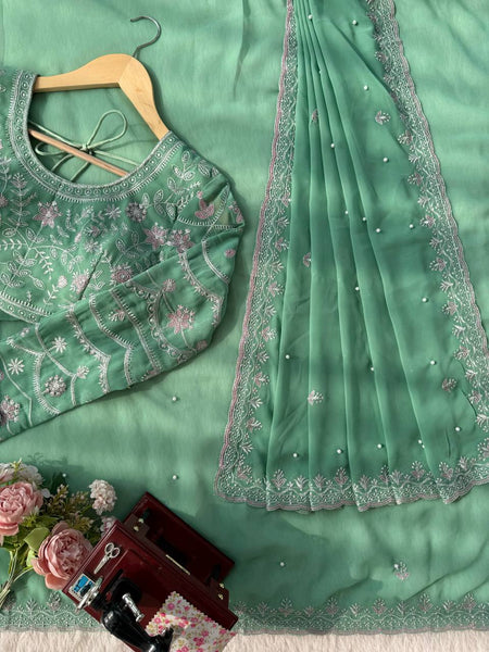 Sea Green Georgette Saree Blouse