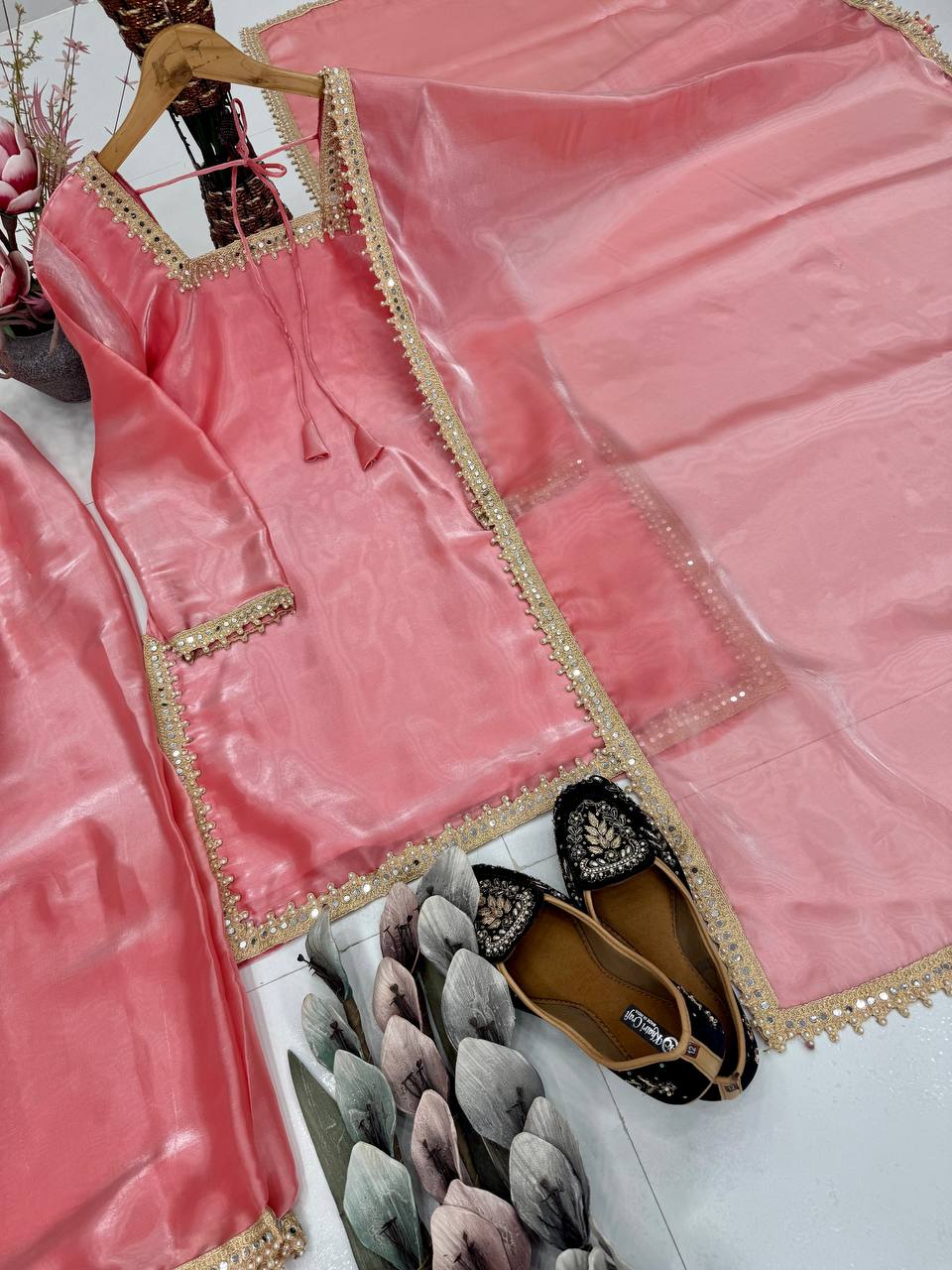 Premium Rani Pink Fendy Silk Palazzo Set