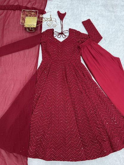 Lucknowi Sequence Work Georgette Anarkali Suit