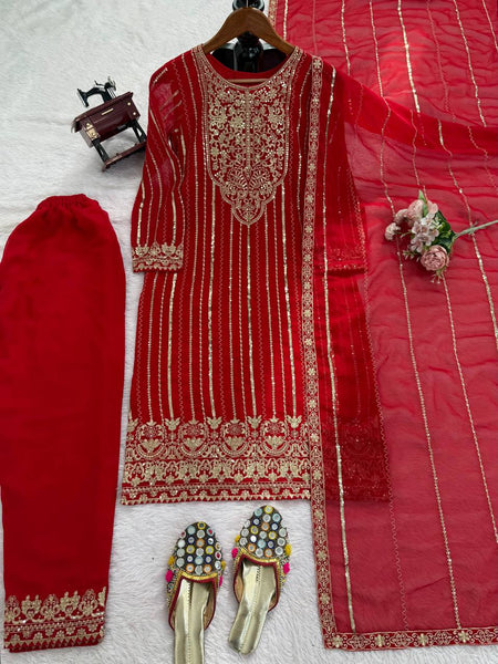 Elegant Faux Georgette Embroidered Suit Set