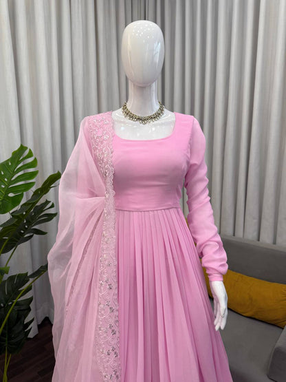 Exquisite Faux Georgette Top &amp; Palazzo Set with Organza Silk Dupatta