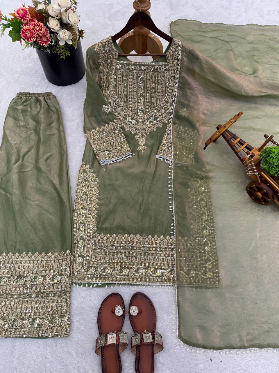 Fendy Silk Embroidered Sharara Set