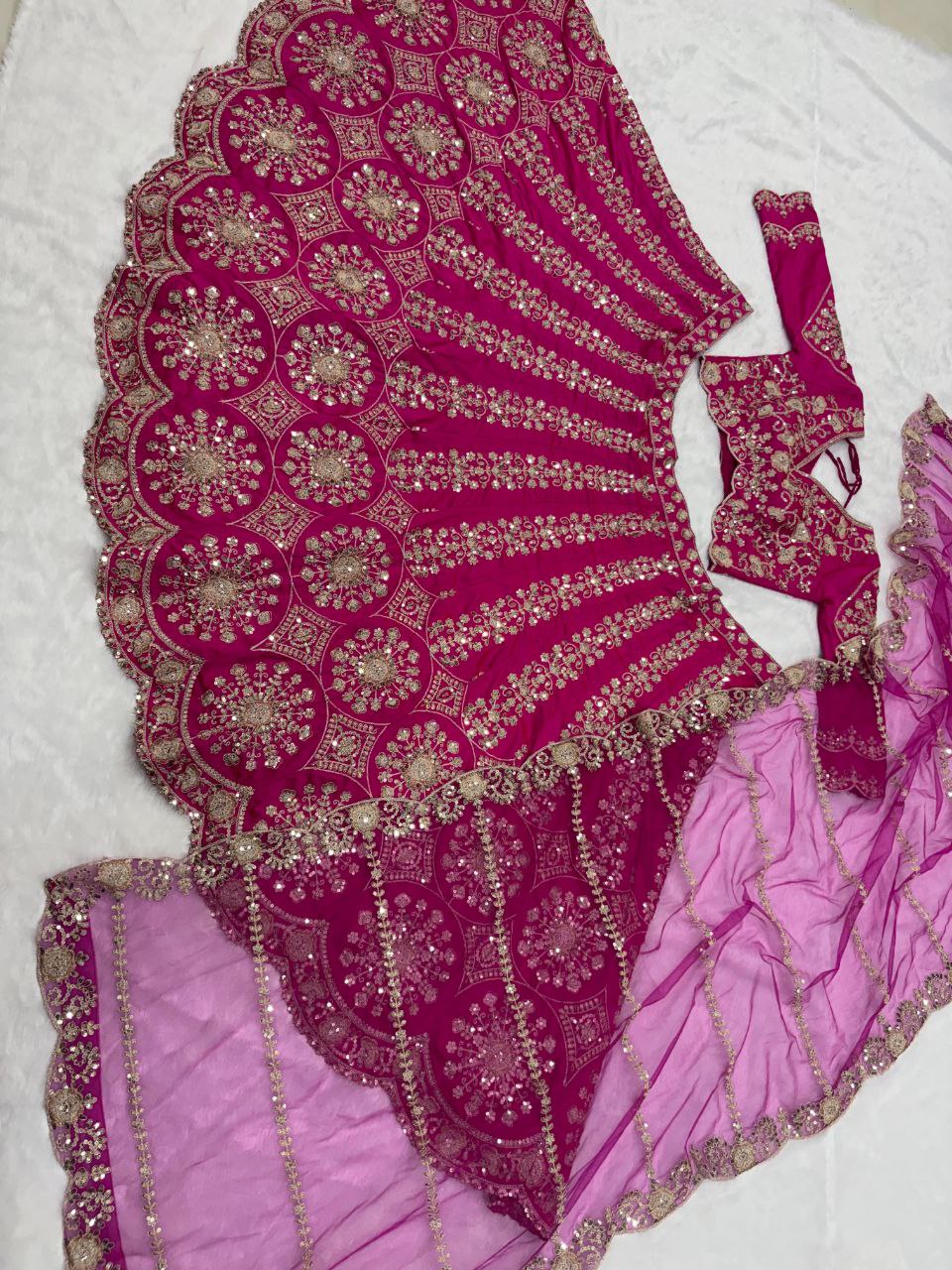 Two-Tone Silk Designer Lehenga Choli with Intricate Thread & Sequins Work