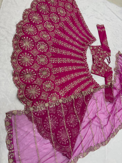 Two-Tone Silk Designer Lehenga Choli with Intricate Thread & Sequins Work