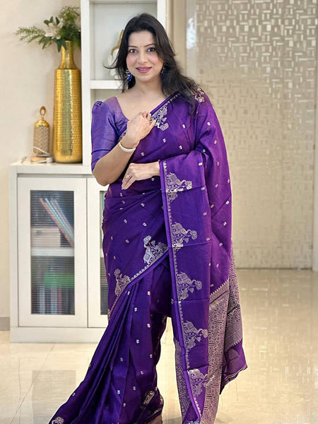 Soft Banarasi Silk Saree | Rich Jacquard Weaving &amp; Golden Zari