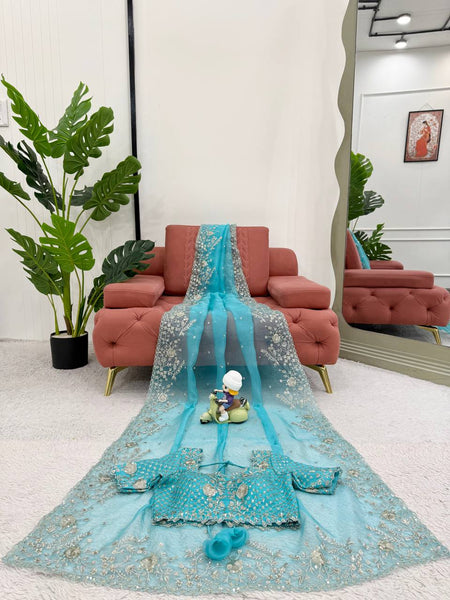 Exquisite Heavy Organza Silk Saree with Sequin Embroidery