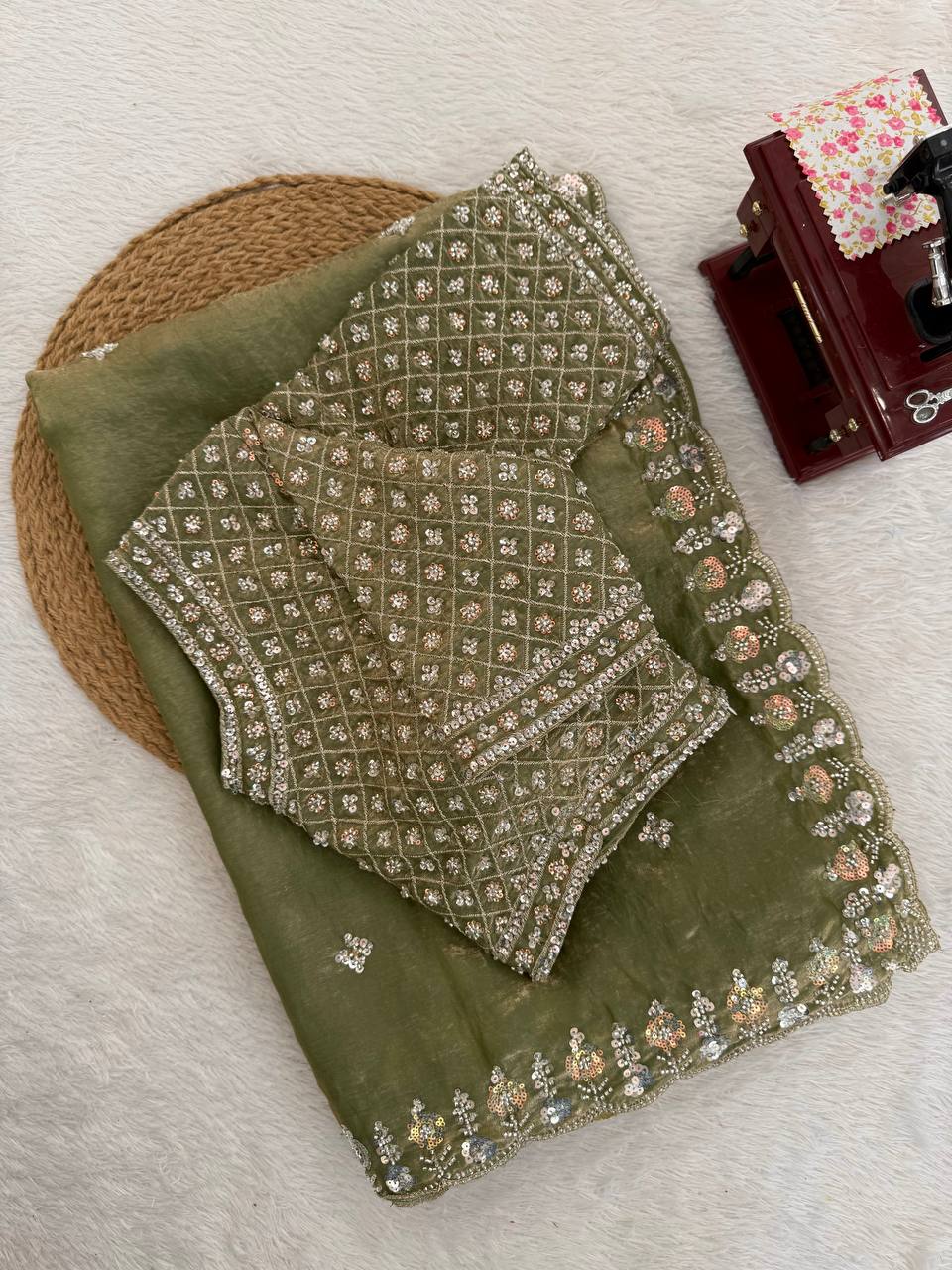 Exquisite Fendy Silk Saree with Heavy Beadwork