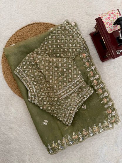 Exquisite Fendy Silk Saree with Heavy Beadwork