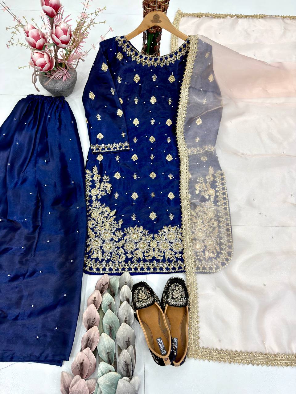Exquisite GMY Silk Salwar Suit with Handcrafted Details