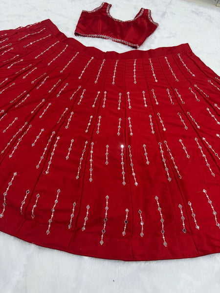 Exquisite Malai Satin Silk Embroidered Lehenga Choli with Real Mirror Work