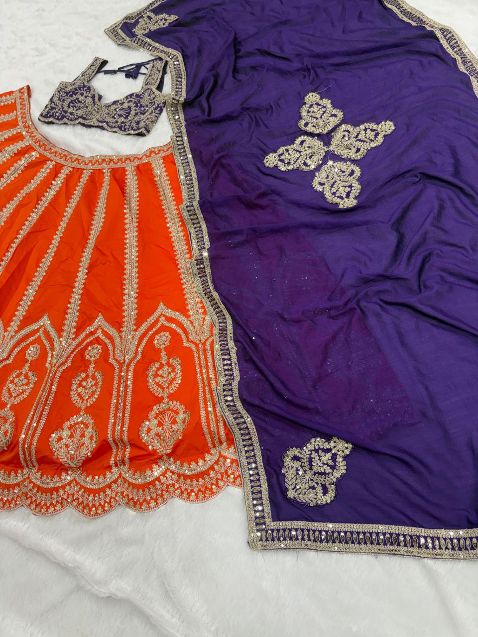 Premium Two-Tone Silk Lehenga Choli with Heavy Embroidery & Sequins Work - Semi-Stitched Ethnic Wear
