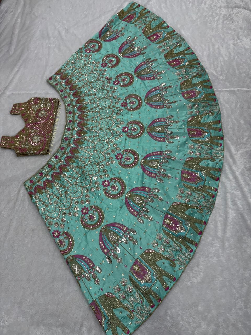 Premium Slub Silk Bridal Lehenga Choli with Intricate Embroidery & Foil Mirror Work