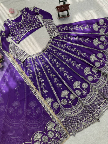 Premium Faux Georgette Embroidered Lehenga Choli Set