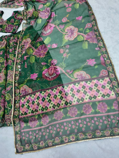 Premium Taby Silk Hand-Worked Lehenga Choli – Digital Floral Print