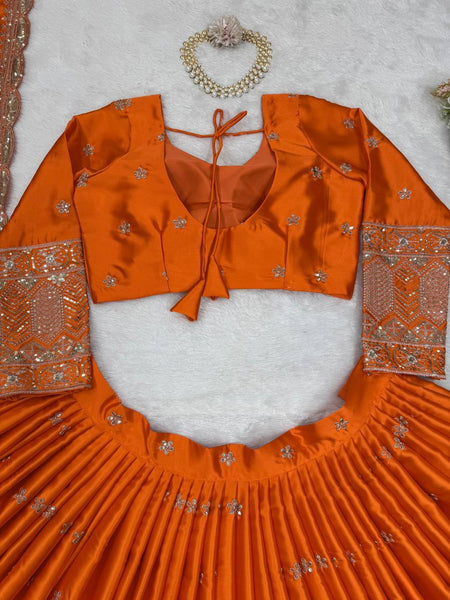 Designer Satin Silk Sequinned Lehenga Choli with Cutwork Dupatta