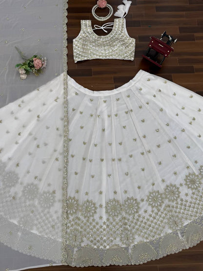 Elegant Faux Georgette Lehenga Choli with Sequence Thread Work