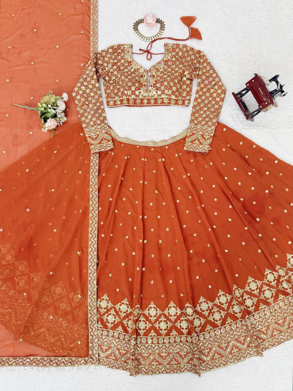 Premium Foux Georgette Lehenga Choli with Intricate Embroidery