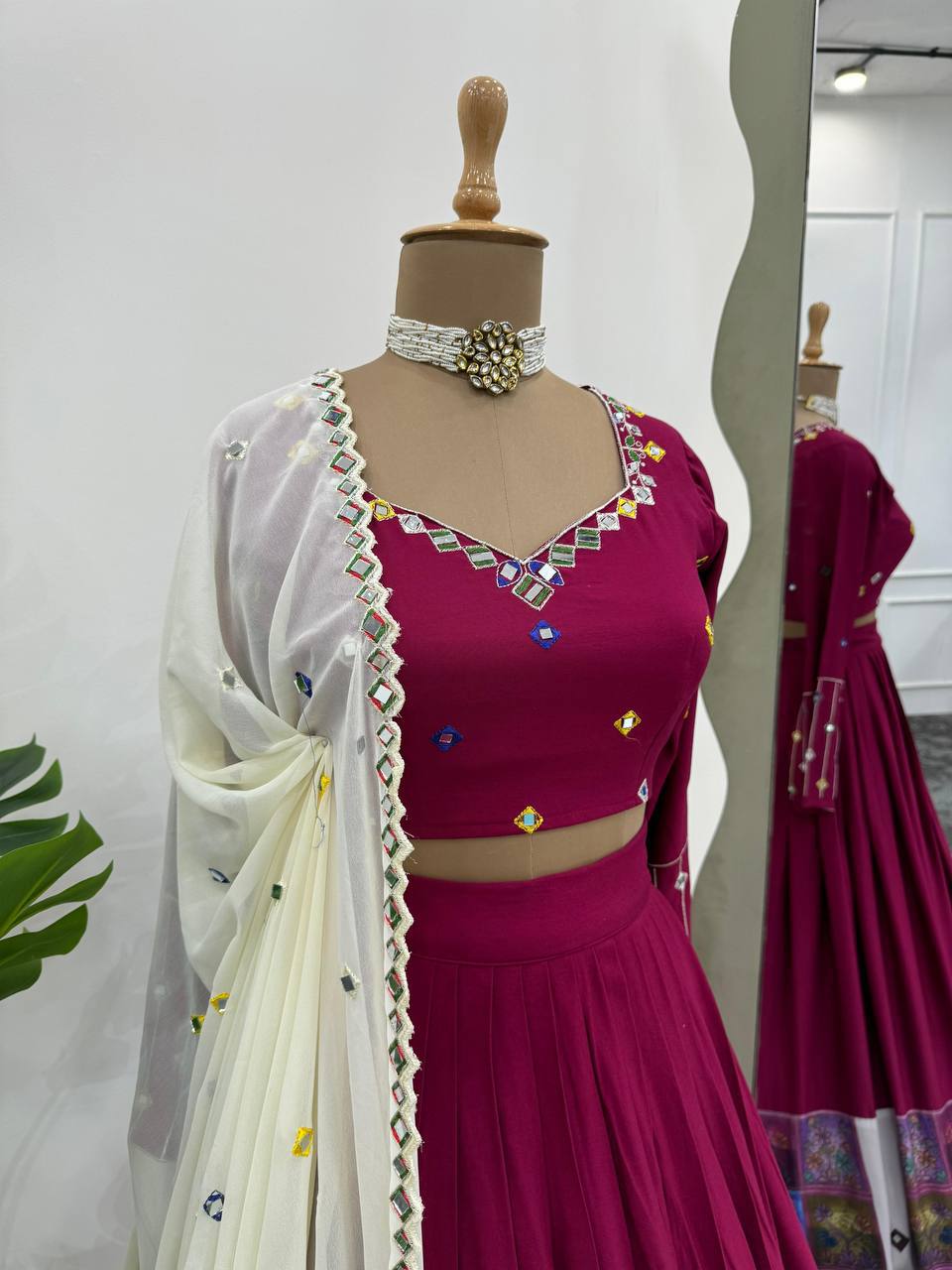 Premium Rayon Digital Print Lehenga Choli with Real Mirror Work