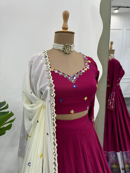 Premium Rayon Digital Print Lehenga Choli with Real Mirror Work