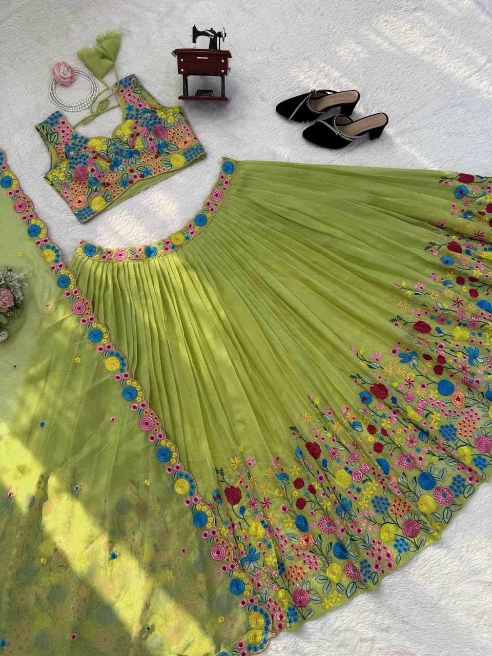 Elegant Tabby Organza Silk Lehenga Choli with Sequence Embroidery