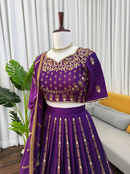 Elegant Vichitra Silk Lehenga Choli with Sequence Embroidery