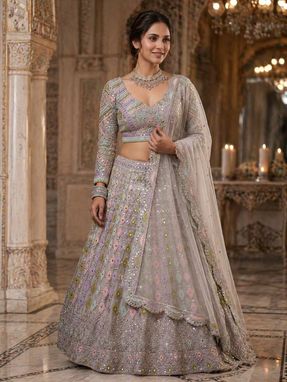 Premium Butterfly Net Lehenga Choli with Real Mirror Sequins Work