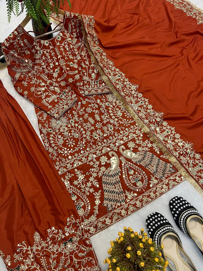 Premium Natural Crepe Silk Farshi Salwar Suit