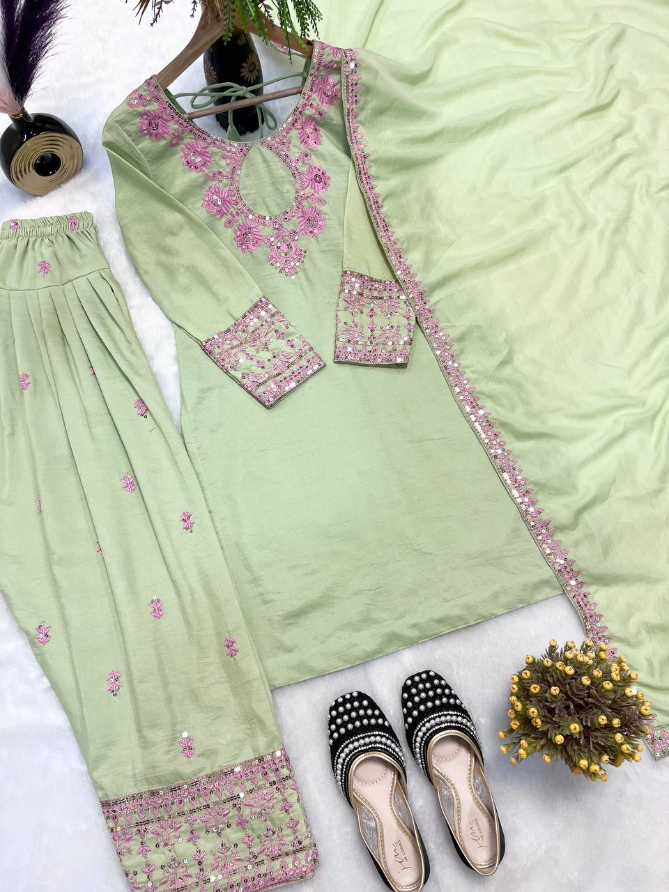 Premium Rayon Cotton Silk Embroidered Farshi Salwar Suit Set