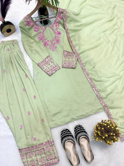 Premium Rayon Cotton Silk Embroidered Farshi Salwar Suit Set