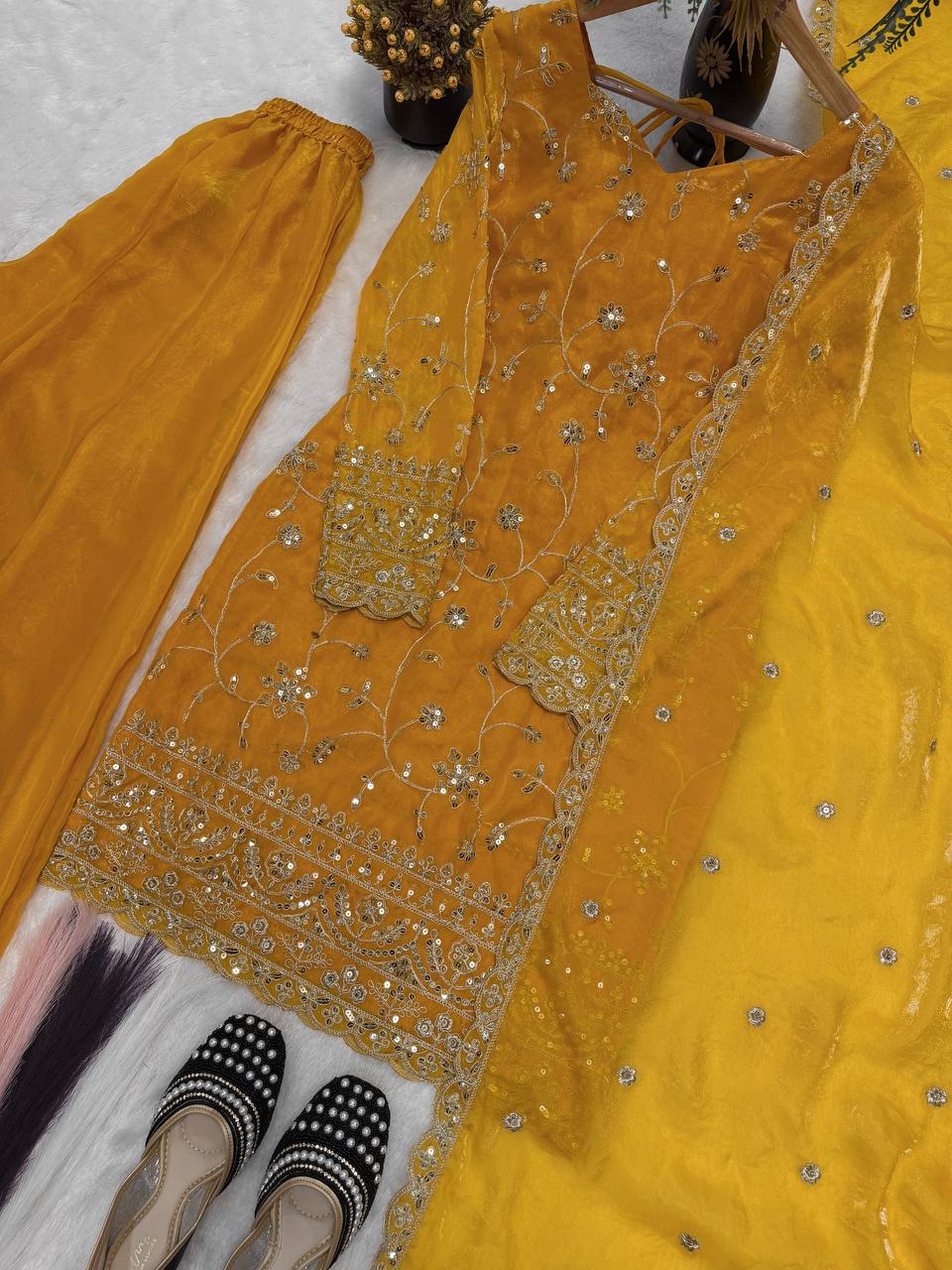 Royal Embroidered Frendy Silk Palazzo Suit Set