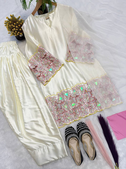 Premium Hand-Embellished Crepe Silk Farshi Suit Set