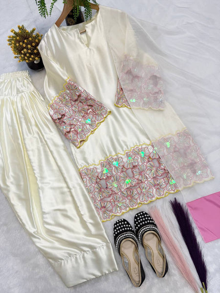 Premium Hand-Embellished Crepe Silk Farshi Suit Set