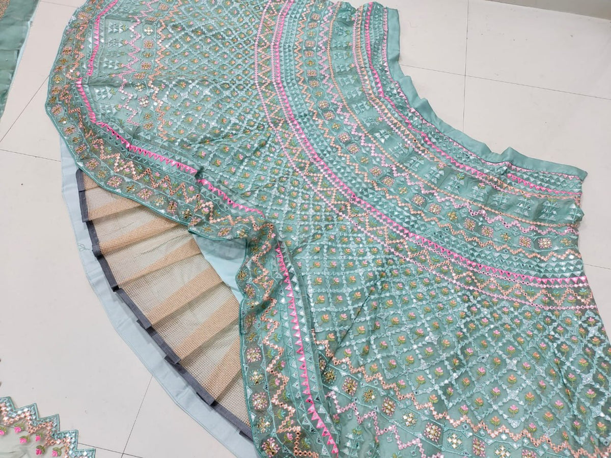 Light Green Organza Silk Lehenga Choli Set