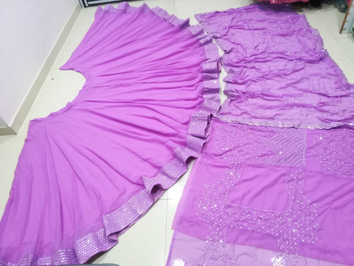 Lavender Faux Georgette Sequin Embroidery Lehenga Choli Set