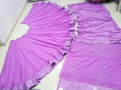 Lavender Faux Georgette Sequin Embroidery Lehenga Choli Set