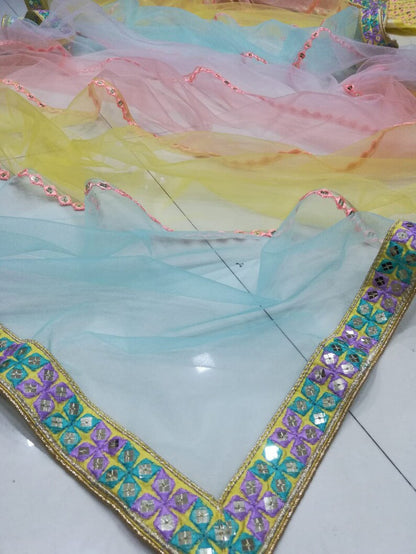 Radiant Yellow Multi-Work Dola Silk Lehenga Set
