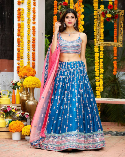 Premium Chinon Silk Lehenga Choli with Heavy Thread Sequins Embroidery
