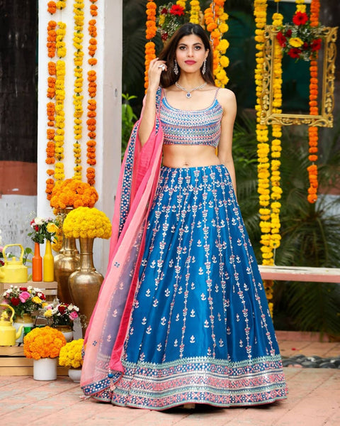 Premium Chinon Silk Lehenga Choli with Heavy Thread Sequins Embroidery