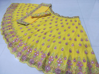 Radiant Yellow Faux Georgette Lehenga Choli Set